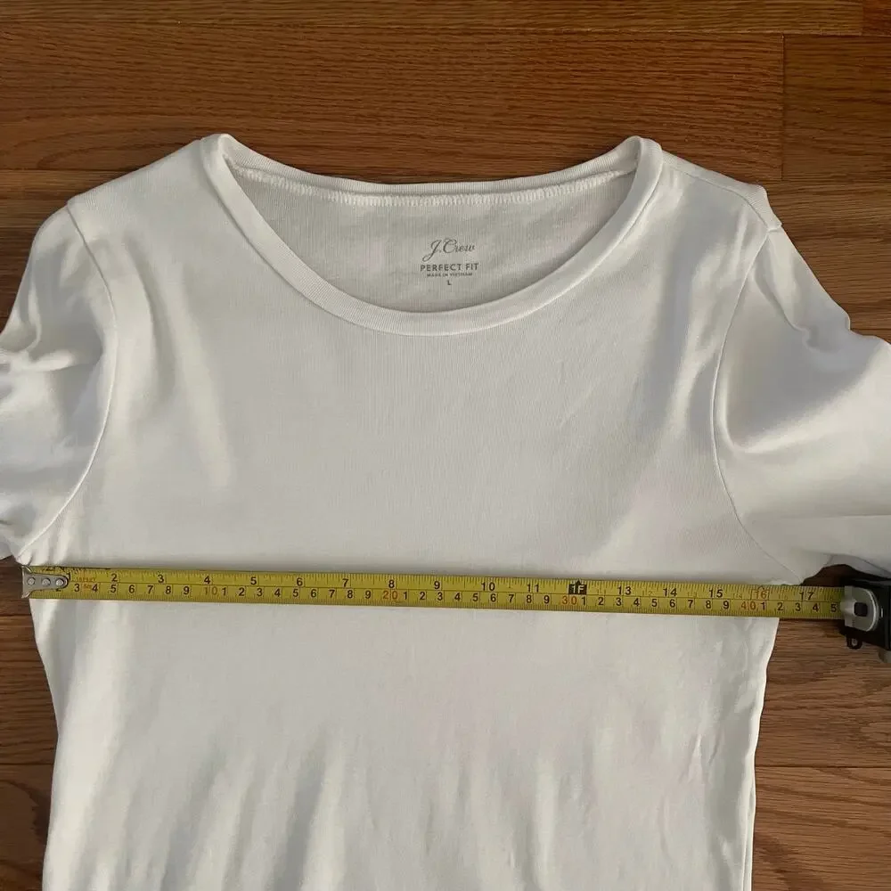 J. Crew Perfect Fit Long Sleeve Crewneck Tee White Womens Large Minimalist Basic